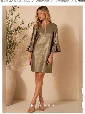 BCBG Metallic Gold Textured Coat with Ruffle Sleeves